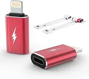 TechMatte USB C Type C to Lightning Adapter [2 Pack] 12W Charging Compatible for iPhone 14 & Previous Models iPad iPod AirPods, Not for Headphones/OTG Android Anti-Lost Holder, Burgundy Red