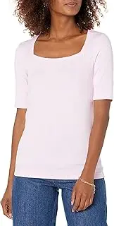 [Amazon Essentials] Women's Slim-Fit Half Sleeve Square Neck T-Shirt, Light Pink, Small