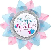 Keeper Of The Gender Button, Gender Reveal Button Pins Reveal Party Favors Boy or Girl, Baby Feet Light Pink and Blue Ribbon Pins for Baby Shower Party Supplies