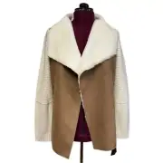 Fever Cardigan Faux Fur Collar Open Front Sweater Coat Latte Ivory Women's Med