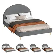 ALFORDSON Bed Frame Base Queen Size with Linen Fabric Upholstery, Bed Platform Foundation with Headboard for Mattress Topper, Calla Fabric Grey