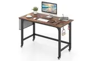 Costway 1.2m Mobile Computer Desk Home Office Desk Writing Study Desk w/Hooks/Side Bag Gaming Workstation Brown