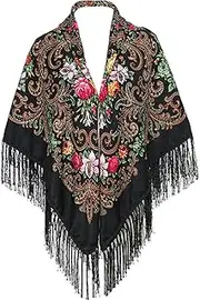 [LOVNBHELP] Russian Style Muffler Scarf Women's Traditional Scarf Wrap Tassel Shawl Fringes Neck Head Shawl Retro Scarf