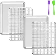 Baking Sheet with Rack Set [2 Baking Pans + 2 Cooling Racks], Stainless Steel Cookie Sheets for Baking and Wire Rack, Quarter Sheet Pan with Cooling Rack Set, Rust & Warp Resistant & Easy Clean (12")