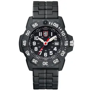 【LUMINOX 雷明時】NAVY SEAL 3500海豹2代碳纖維鏈帶腕錶黑x白時標/45mm