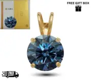 14K Gold GRA Certified D-VVS1 Round Blue Moissanite Pendant