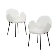 Familand Armchair Upholstered Dining Chairs Set of 2,Sherpa Lounge Chair with Padded Seat, Accent Arm Chairs Set of 2, Cloud Boucle Vanity Chair with Metal Legs,Home Furniture for Bedroom,Living Room
