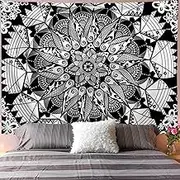 Arawat Tapestry Mandala Black White Wall Tapestry Mandala Tapestry Gothic Wall Decoration Tapestry Aesthetic Mandal Tapestry Bohemian Wall Decoration Mandala Wall Hanging Decoration (130 x 150cm)