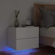 Wall Mounted Side Table, Bedside Table for Bedroom with LED Lights White