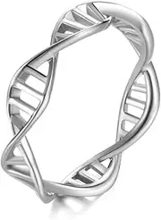 RIUKIU Women's Double Helix Genetic Ring, Stylish Stainless Steel Ring for Women,Silver,6