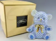 NEW in BOX HEREND Larger Teddy Bear Blue Fishnet Figurine ($740 Retail)