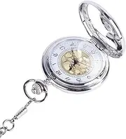 [QRDYL] Pocket Watch,Mechanical Phoenix Pattern Half Face Hollow Gold Pocket Watch Silver Large Thick Chain for Men Women