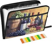 Quteprint 13 Pockets Expanding File Folder with Zipper Closure, Wine Bottles Grapes Accordion File Folder with Sticky Labels, Letter Size A4 Papers Expandable File Document Organizer
