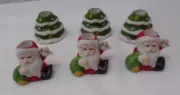 Six Vintage Biedermann Christmas Candle Holders 3 Trees 3 Santa Clauses New NOS