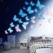 Gretion Glow Butterfly Wall Decor Stickers, 58Pcs Luminous Butterfly Wall Decals, Colorful Wall Art, DIY Glow in The Dark Wall Decals for Kids, Girls Bedroom, Bathroom Decorations (Sky Blue)