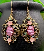 2.5” Bronze-tone Earring Set Boho Bead Retro Drop Dangle New Free Ship B1554