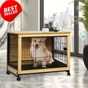Wooden Wire Dog Kennel Side End Table Steel Puppy Crate Indoor Pet House L