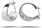 [Tisoro] 925 Sterling Silver Filigree Huggie Hoop Earrings - 17mm Huggie Silver Dangle Earrings