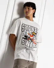 [Mitchell & Ness] Mitchell & Ness Men's Sydney Swans Character T-Shirt in Vintage White Size Medium M Vintage White