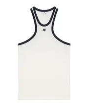 Courrèges Logo Embroidered Jersey Tank Top L,M Traditional White/Navy Blue