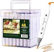 Vignette Stationery Dual Felt Tip Textas Alcohol Base Professional Graphic Colour Drawing Art Markers Fine Broad Nib Double End Pen Set With Bucket Artist Gift Texters Kit (48 Count Pack)