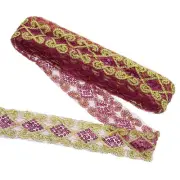 11 Yards Sequins Trim Ribbon 2.4 Inch Lace Gold Edge Sequins for Crafts Wine Red