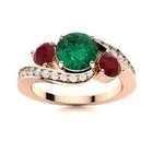 Emerald & Ruby 5MM Round 925 Sterling Silver Rose Plated Three Stone Women Ring