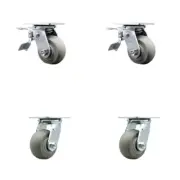 4 Inch Thermoplastic Rubber Caster Set with Ball Bearing 2 Total Lock Brake SCC