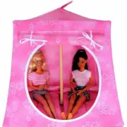 Light Pink Sparkling Silver Star Toy Play Doll House, 2 Sleeping Bags, Handmade