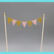 Pink Gold mini bunting Flag Cake Topper Happy Birthday Party Baby Shower Girl