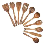 Wooden Cooking Utensils, Kitchen Utensils Set with Teak Wood Spoons and Wooden Spatula for Cooking As Shown