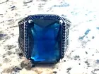 14k White Gold Plated 4Ct Emerald Cut Lab Created Sapphire Engagement Ring Men's