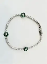 Emerald With White Sapphire Sterling Silver Bracelet