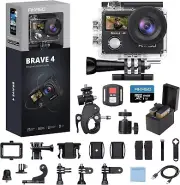 Action Camera Brave4 with 64GB Card 4K30Fps 20MP 131Ft Waterproof Camera Remote