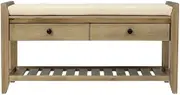 Freestanding Shoe Rack with Cushioned Seat and Drawers, Multipurpose Entryway Storage Bench, Grey Wash Shoe Cupboard