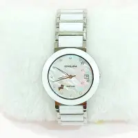 在飛比找Yahoo!奇摩拍賣優惠-＊迪奧小店＊日本Tivolina小粉櫻純白陶瓷銀邊手錶33m