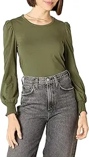 [Amazon Essentials] Women's Long-Sleeve Crewneck Smocked Cuff T-Shirt