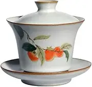 Tea Cups Chinese Ceramic Tea Cup Jingdezhen Ceramic Persimmon Kung Fu Gaiwan Handmade Porcelain Tureen Tea Cup Drinkware