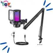 USB Microphone, Noise Cancellation Condenser mic with Mute, Gain, Monitoring,