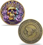 Memento Mori Skull Coin – Crown & Rose Challenge Coin – Butterfly Hourglass Token – Your TIME is Limited – Skull Culture Inspired Memento for Men & Women