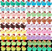 KIMOBER 70PCS Mini Resin Luminous Duck with Santa Hat,Christmas Multicolor Glow in Dark Micro Miniature Tiny Duck Figures for Garden Landscape Aquarium Dollhouse Decoration