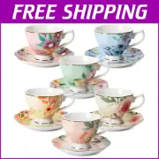 Handcrafted Porcelain Tea Cup Set with Saucer - 8 oz Capacity & Floral Design