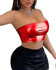 [VENDAU] Women's Metallic Shiny Tube Top - Strapless Party Crop Top for Rave, Festival & Night Out
