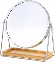 Table Mirror, 7 Inch Dia. 360° Rotating Double Sided 1x/2x Magnifying Mirror with Storage Tray and Stable Stand for Dressing Table Bathroom, Bedroom Magnifying