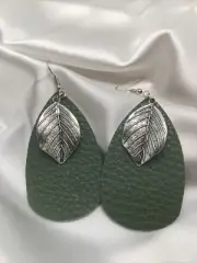 Handmade Teardrop Double-Sided Leather Earring Set with Charm New Free Ship 805
