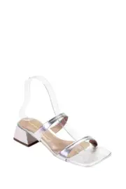Intentionally Womens Leather Slide On Near Sandal Heels Mercury Silver Size 37 7