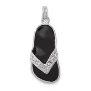 Sterling Silver Black Enameled Cz Flip Flop Charm