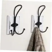 2-Pack Rustic Wood Wall Hooks - Wall Mounted or Adhesive Coat Rack for White