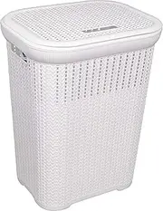 [Seymour's] Knit Pattern Laundry Hamper 50L - White Laundry Basket for Clothes, Durable, Water-Resistant, Storage & Organisation