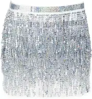 Sequin Tassel Skirts Rave Fringe Hip Scarf for Festival Sequin Wrap Party Rave C